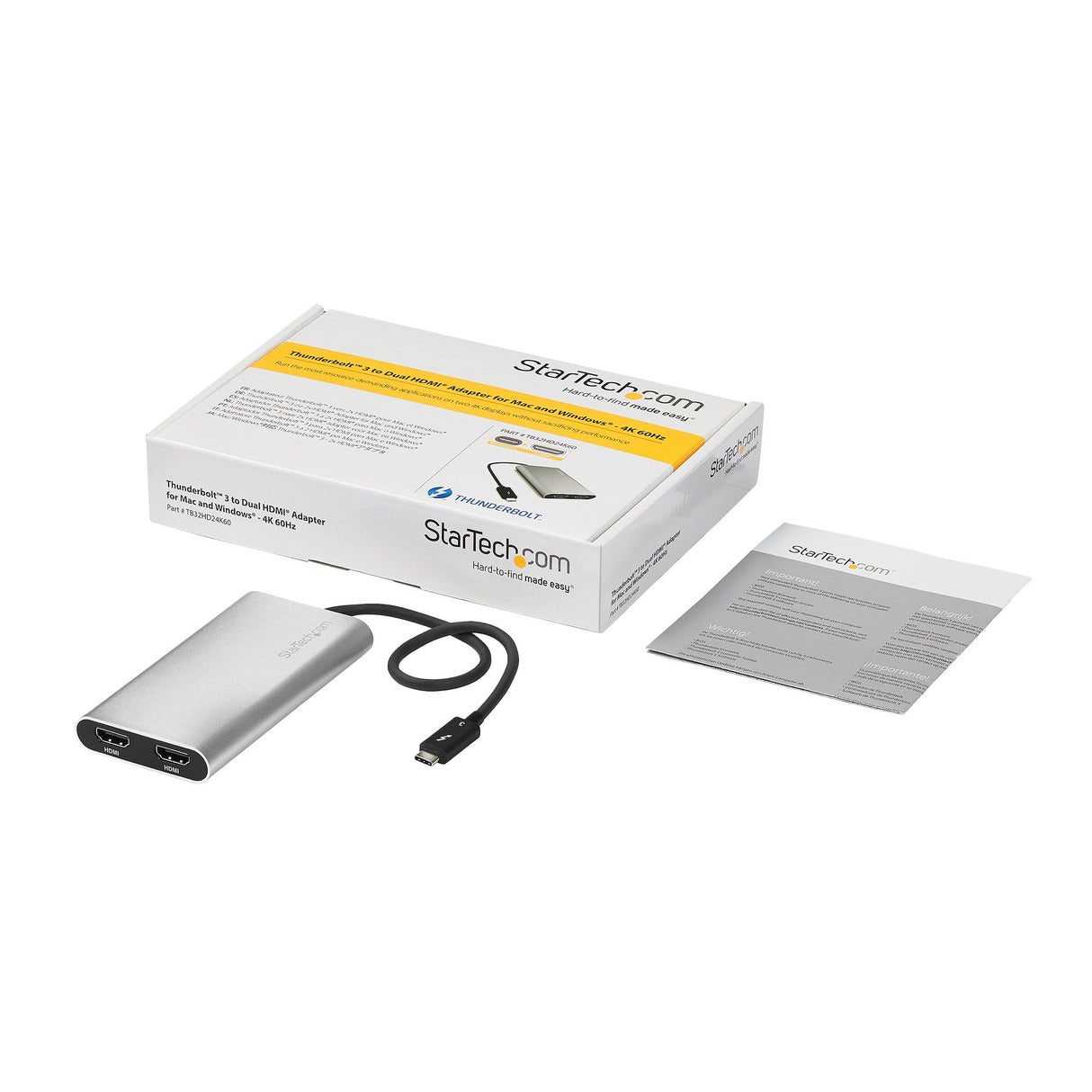 StarTech.com Adaptador Thunderbolt a HDMI 2.0 Doble - Conversor Thunderbolt a HDMI Doble de 4K 60Hz - Adaptador de Vídeo