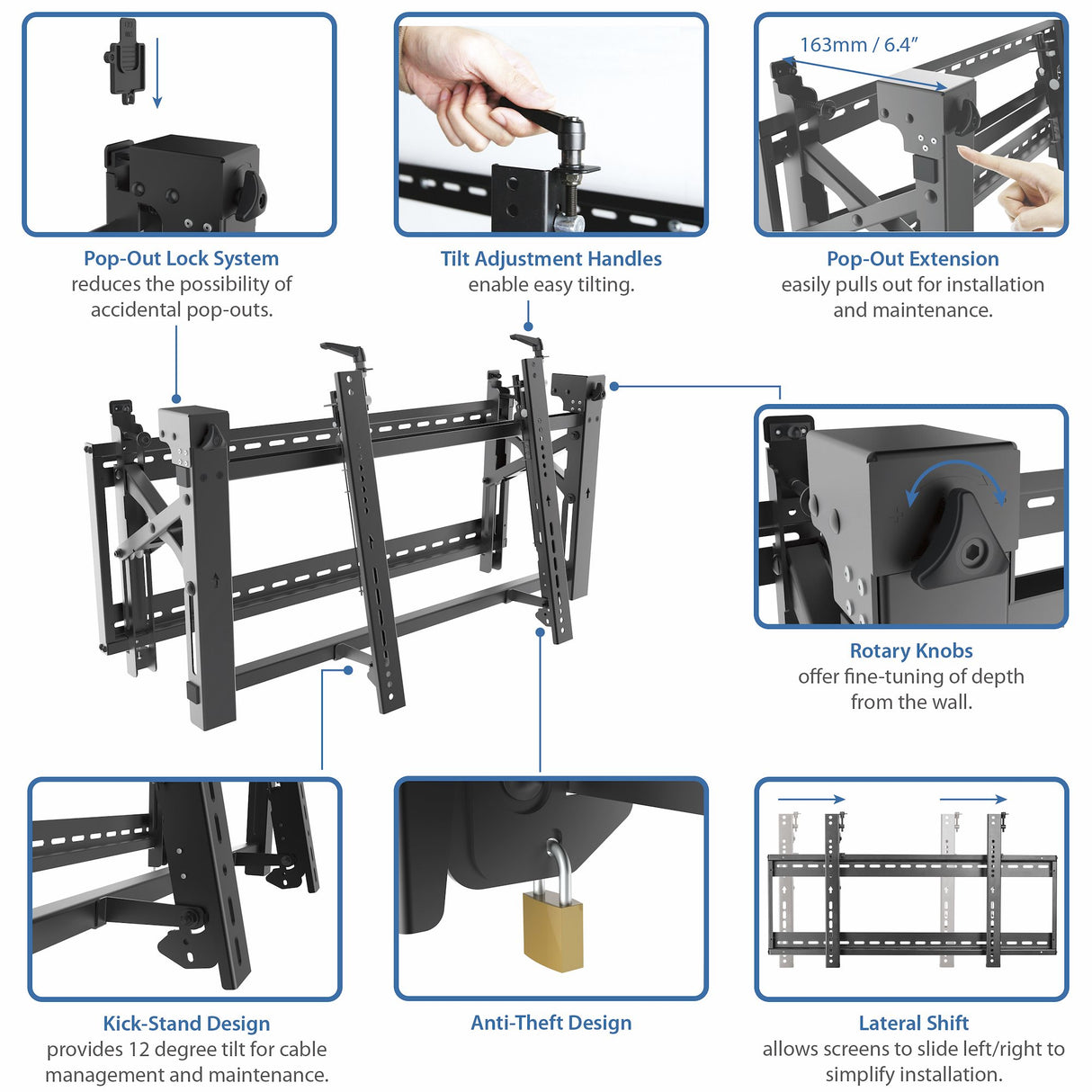 StarTech.com Soporte VESA de Montaje de Video Wall para Monitores de 45 a 70 Pulgadas - de Acero - Antirrobo Monitor