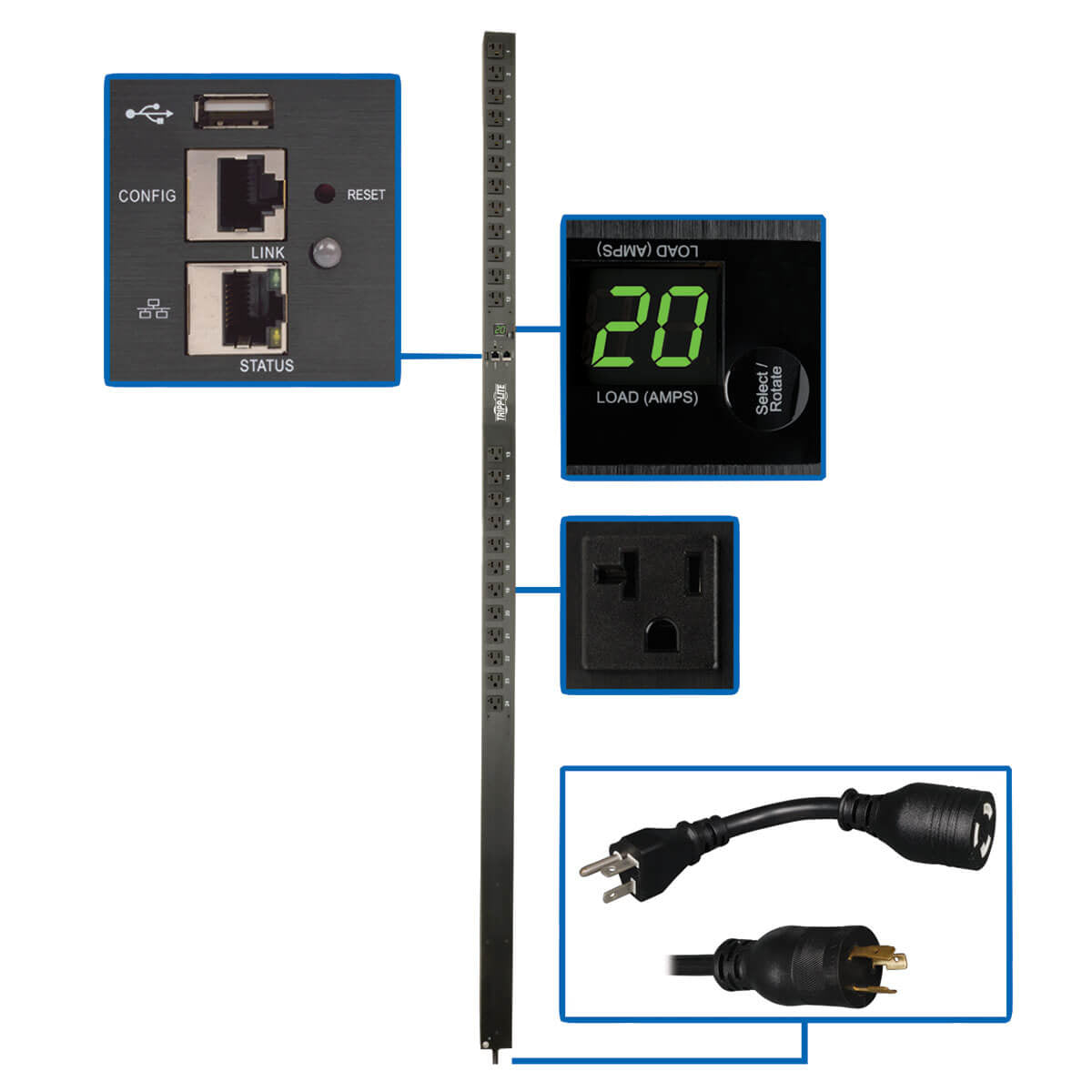Tripp Lite PDUMNV20LX PDU monitoreable monofásico de 1.9kW con Interfaz de Plataforma LX, tomacorrientes de 120V (24 5-1