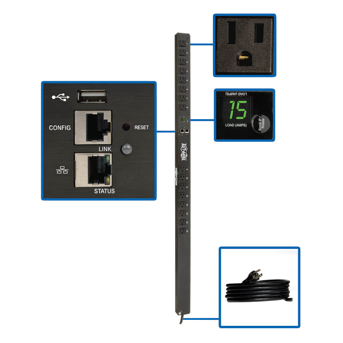 Tripp Lite PDUMNV15LX PDU Monitoreable Monofásico de 1.4kW con Interfaz de Plataforma LX, Tomacorrientes de 120V (16 5-1