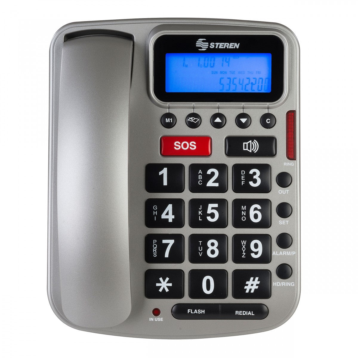 Steren TEL-235 teléfono Teléfono DECT Identificador de llamadas Plata, Terminal con conexión por cable, Altavoz