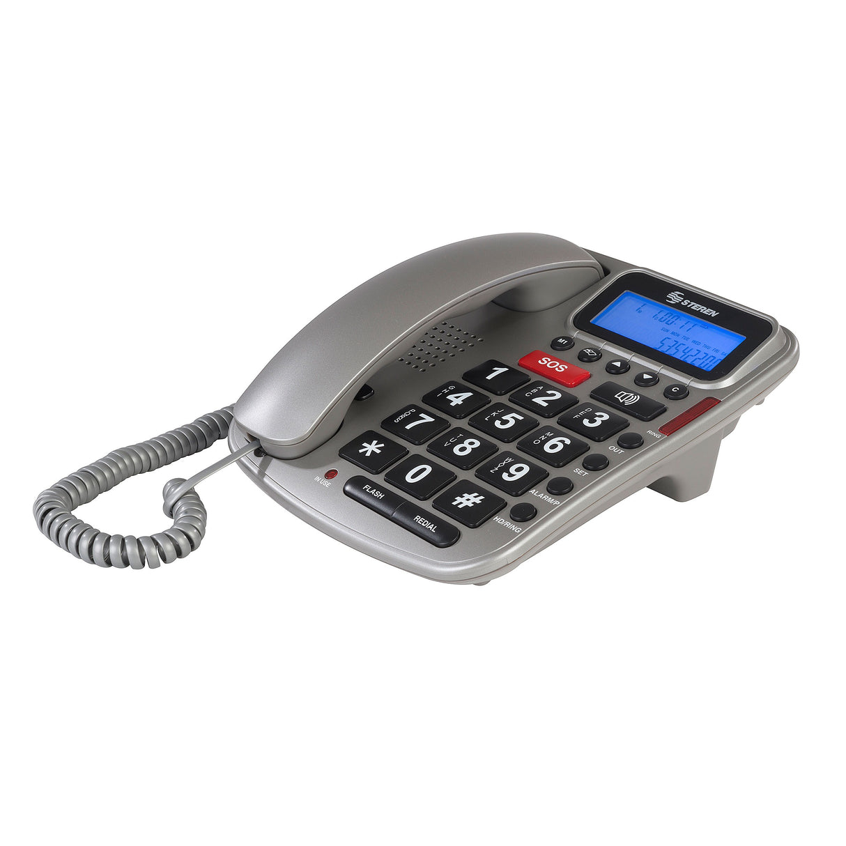Steren TEL-235 teléfono Teléfono DECT Identificador de llamadas Plata, Terminal con conexión por cable, Altavoz
