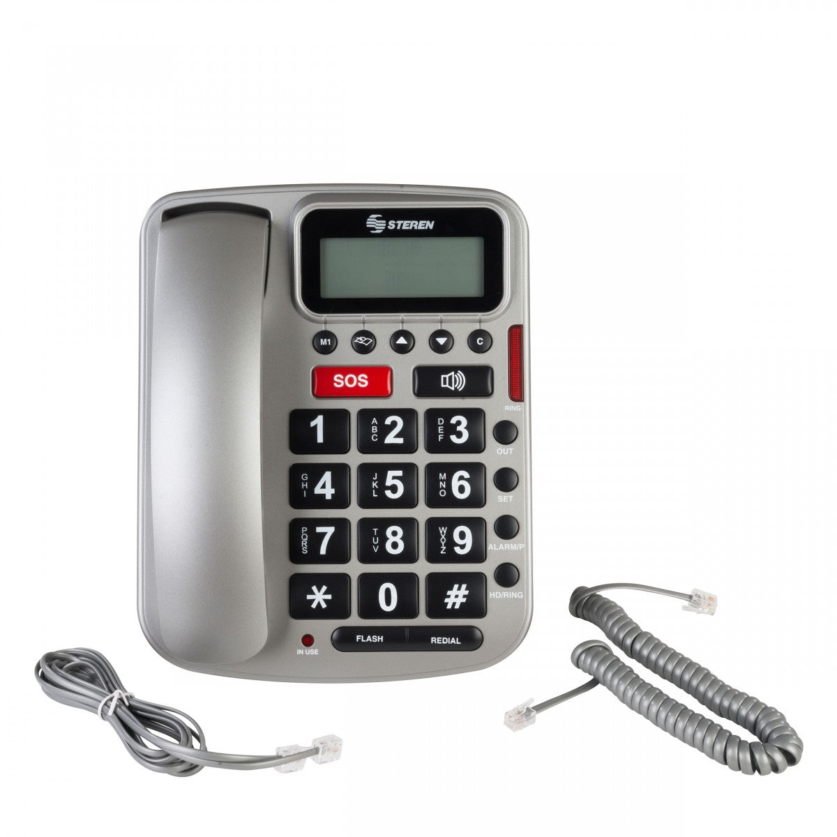 Steren TEL-235 teléfono Teléfono DECT Identificador de llamadas Plata, Terminal con conexión por cable, Altavoz