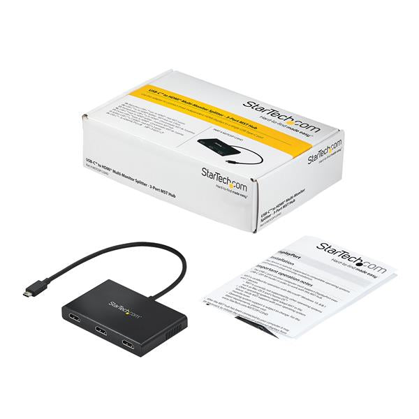 StarTech.com Adaptador USB-C Multimonitor de 3 Puertos - Hub Concentrador MST USB Tipo C a 3 Puertos HDMI - Divisor Spli