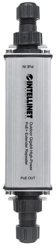Intellinet Répéteur-extenseur PoE+ Gigabit extérieur haute puissance, IEEE 802.3at/af, portée jusqu’à 100 m, métal, IP65