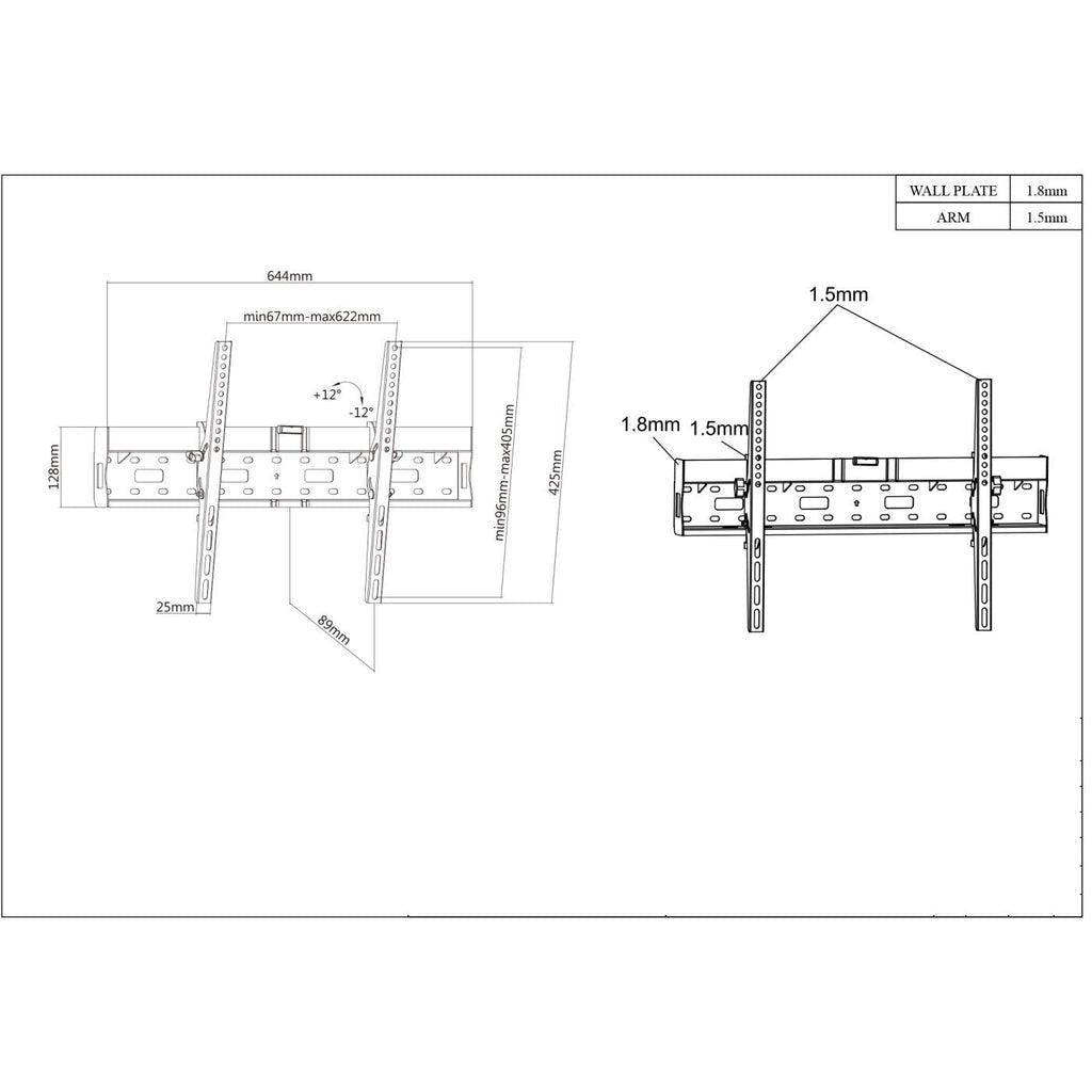 Manhattan Soporte para TV, de pared, con inclinación, pantallas planas de 37" a 70" de máximo 35 kg, con área de almacén
