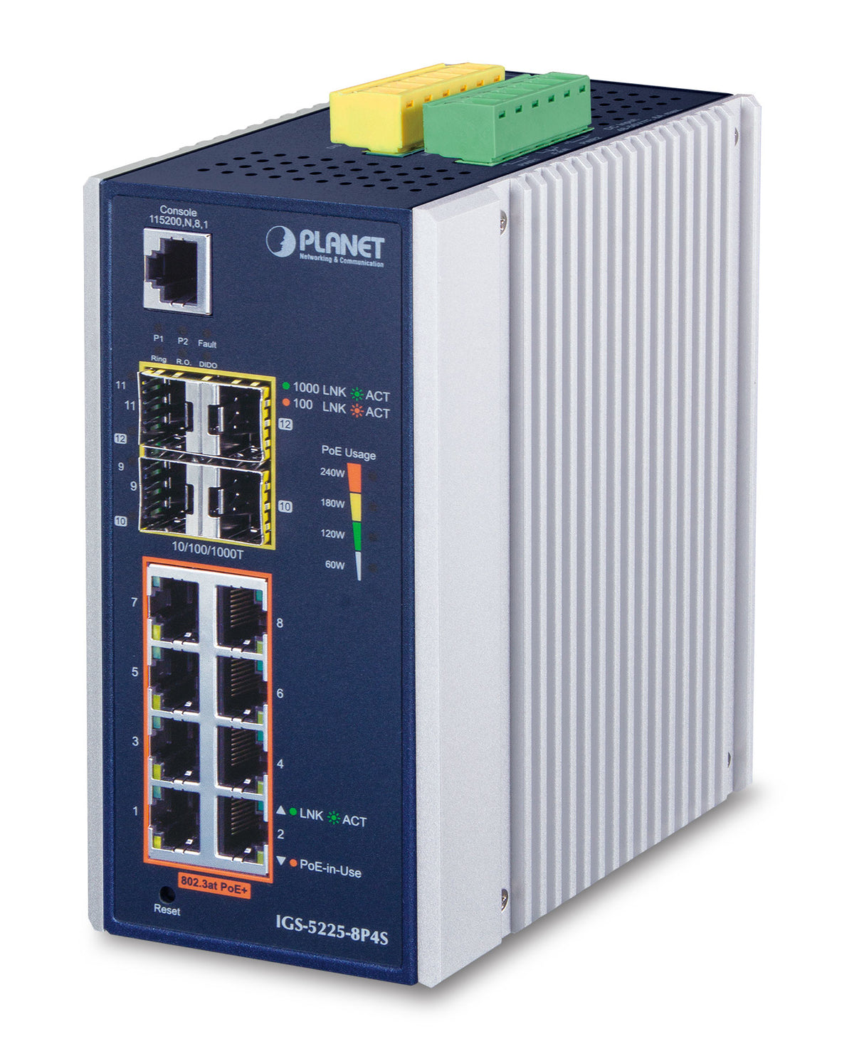 PLANET IGS-5225-8P4S switch Gestionado L2+ Gigabit Ethernet (10/100/1000) Energía sobre Ethernet (PoE) Azul, Plata