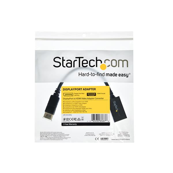 StarTech.com Adaptador Conversor de Vídeo DisplayPort a HDMI - Convertidor DP Pasivo - 1920x1200 Cable Derecho Derecho 0,21 m DisplayPort