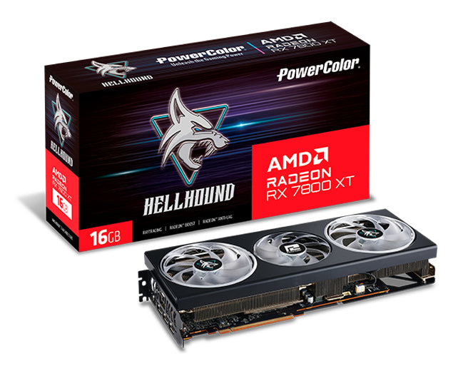 Tarjeta de Video AMD PowerColor Hellhound Radeon RX7800XT 16GB OC Triple Fan RGB GDDR6 PCIe 4.0 256-bit 1xHDMI 3xDP