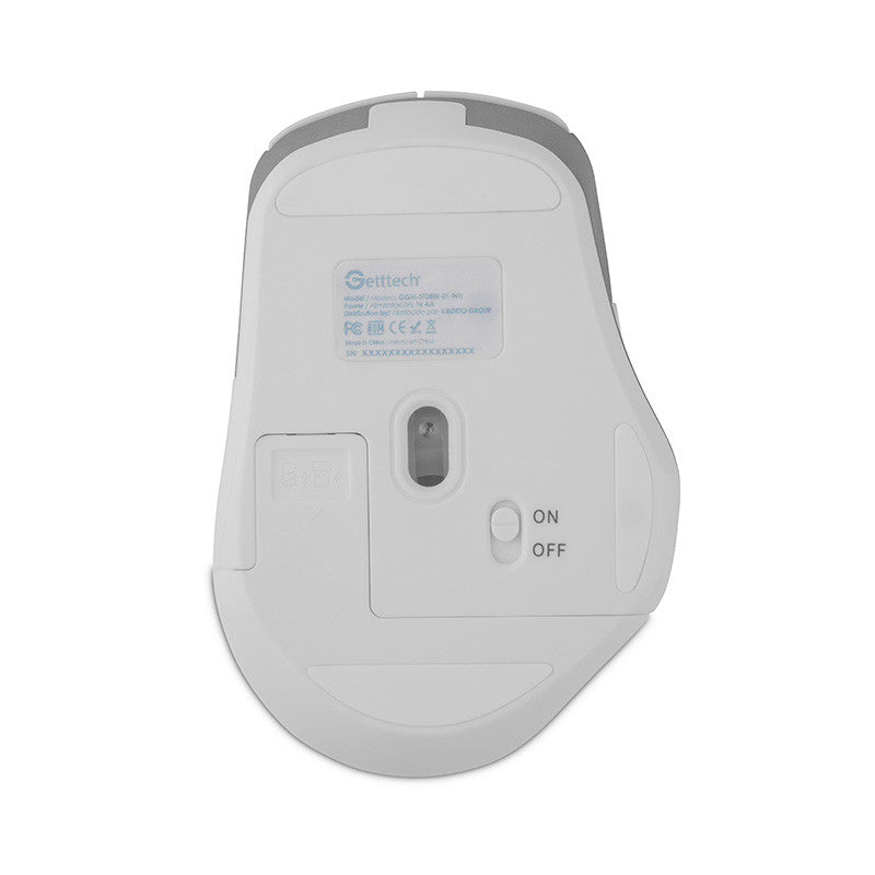 Getttech GGM-STDBW-01-WH ratón Oficina Diestro RF inalámbrico + bluetooth 7200 DPI, Plata, Blanco