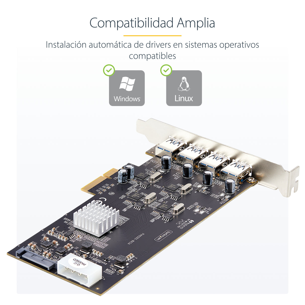 StarTech.com Tarjeta PCI Express de 4 Puertos USB-A - Tarjeta PCIe USB 3.2 de 5Gbps - 4 Controladores USB Independientes