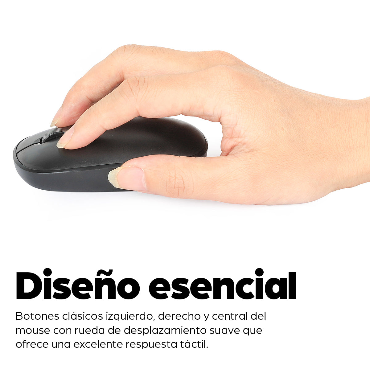 Manhattan Ratón óptico inalámbrico MW3050, negro, 1200 dpi, 2,4 GHz (hasta 10 m), USB, ambidiestro, 3 botones con rueda, receptor nano USB-A, pila AA incluida, base de baja fricción, garantía 3 años Ratón 1 Vertical Universal Óptico
