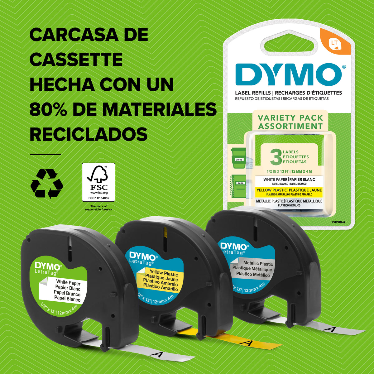 DYMO DYMO LetraTag Etiquetas de papel | Auténticas | Rollo de 12 mm x 4 m | Impresión en negro sobre etiquetas blancas | Etiquetas autoadhesivas multiuso para etiquetadoras LetraTag | 2 unidades Impresora