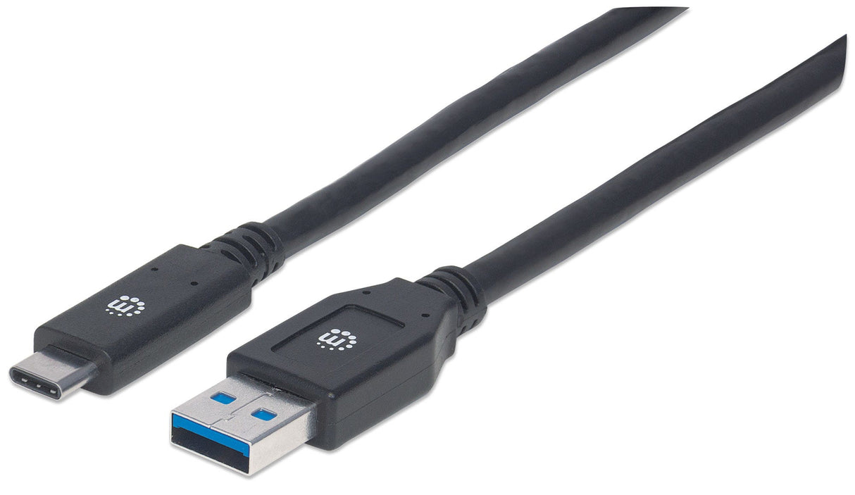 Manhattan Cable USB-C a USB-A, 3 m, macho a macho, 5 Gbps (USB 3.2 Gen1 / USB 3.0), 3 A (carga rápida), negro, garantía