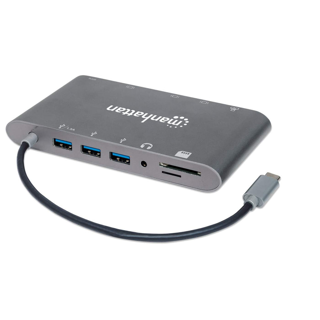 Manhattan Docking Station USB-C SuperVelocidad 7 en 1 Laptop Alámbrico USB 3.2 Gen 1 (3.1 Gen 1) Type-C 3 1