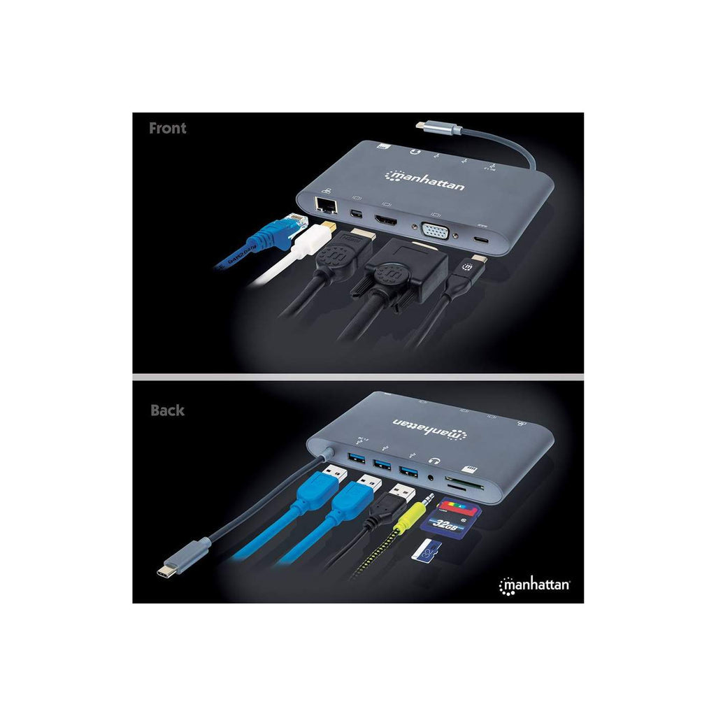 Manhattan Docking Station USB-C SuperVelocidad 7 en 1 Laptop Alámbrico USB 3.2 Gen 1 (3.1 Gen 1) Type-C 3 1