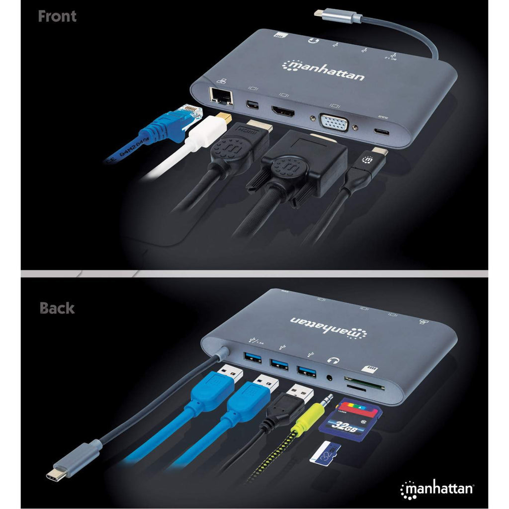 Manhattan Docking Station USB-C SuperVelocidad 7 en 1 Laptop Alámbrico USB 3.2 Gen 1 (3.1 Gen 1) Type-C 3 1
