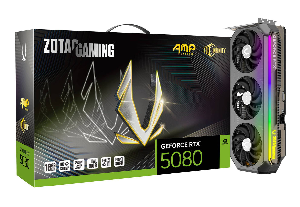 Zotac GAMING GeForce RTX 5080 AMP Extreme INFINITY NVIDIA 16 GB GDDR7, 256 Bit, 7680 x 4320 Pixeles, PCI Express x16 5.0