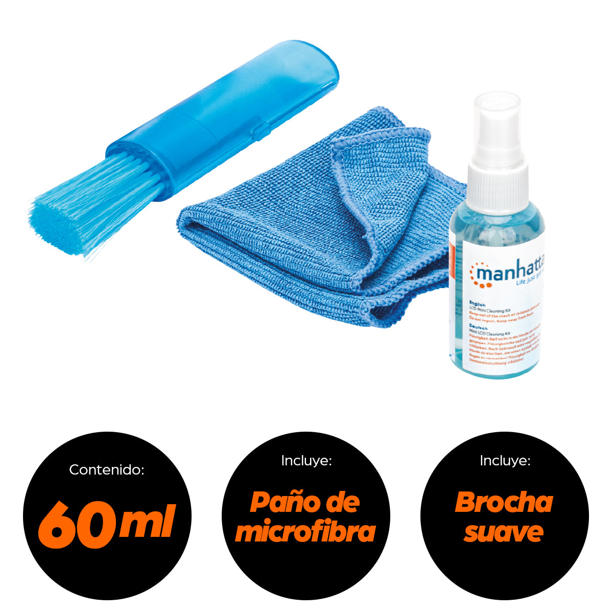 421010 - Manhattan Mini Equipo de Limpieza para LCD kits de limpieza para equipos LCD/TFT/Plasma 60 ml Microfibra -10 - 50 °C