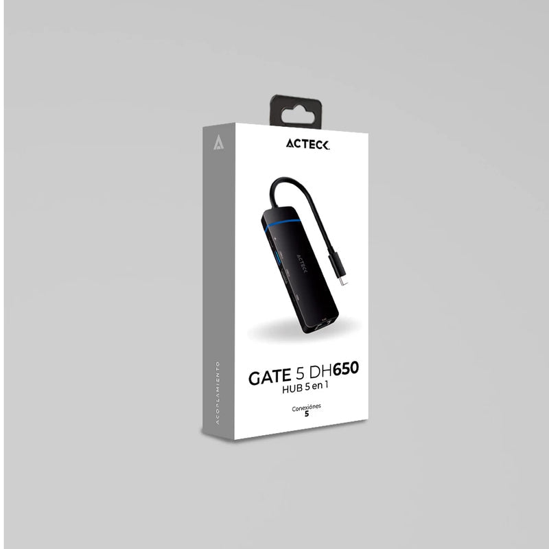 Acteck GATE 5 DH650 USB Tipo C 10200 Mbit/s Negro, HDMI, 3840 x 2160 Pixeles