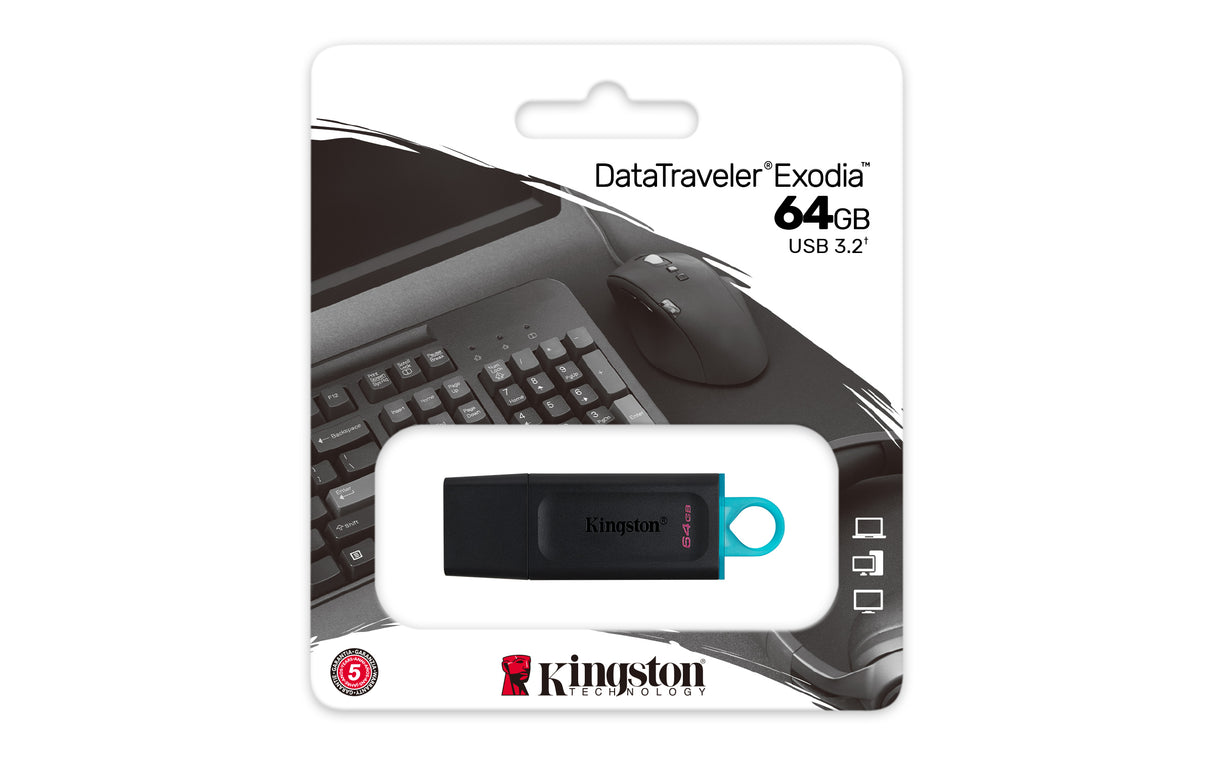 Kingston Technology Unidad Flash USB 3.2 DataTraveler Exodia Memoria Flash 64 GB USB tipo A 3.2 Gen 1 (3.1 Gen 1) Si