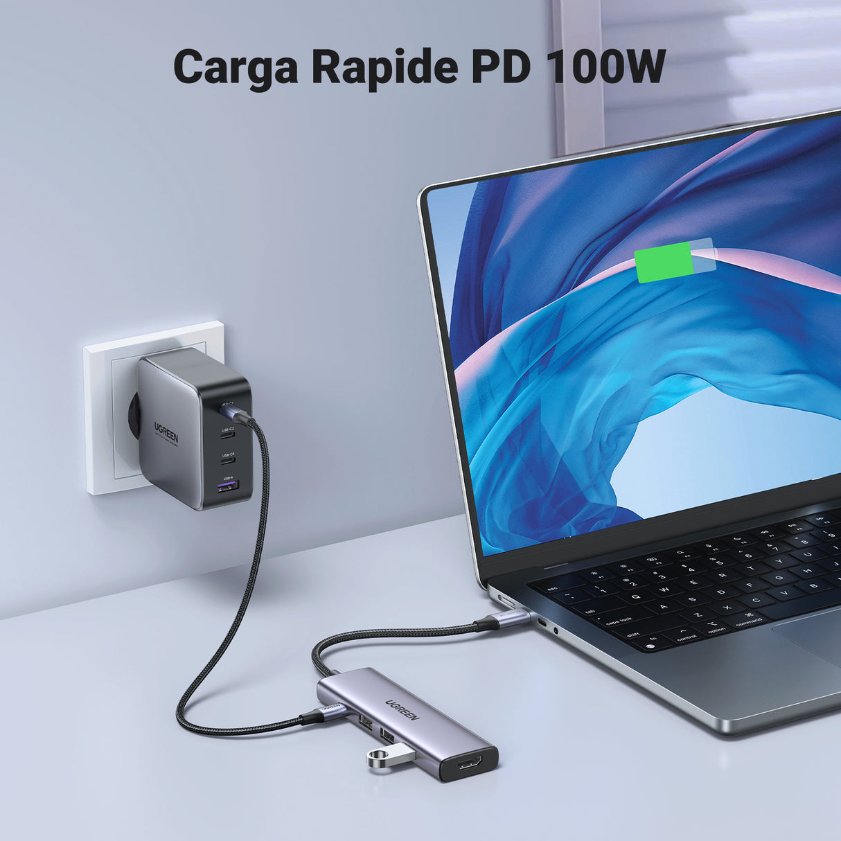 Ugreen 15596 base para portátil y replicador de puertos Alámbrico USB 3.2 Gen 1 (3.1 Gen 1) Type-A + Type-C Aluminio