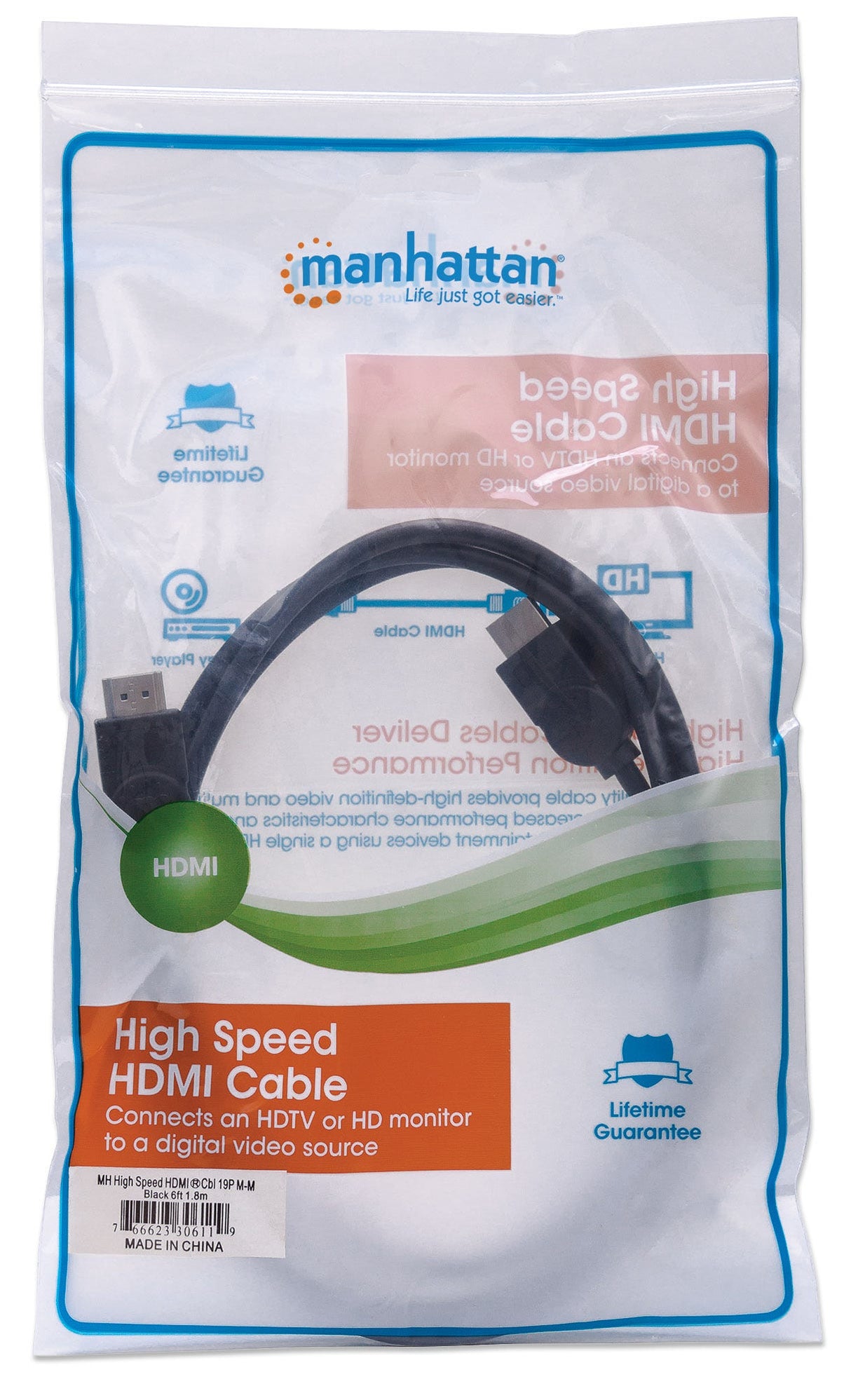 Manhattan Cable HDMI 4K@30 Hz, 1,8 m, compatible con 1080p y la mayoría de usos 4K (compruebe las es