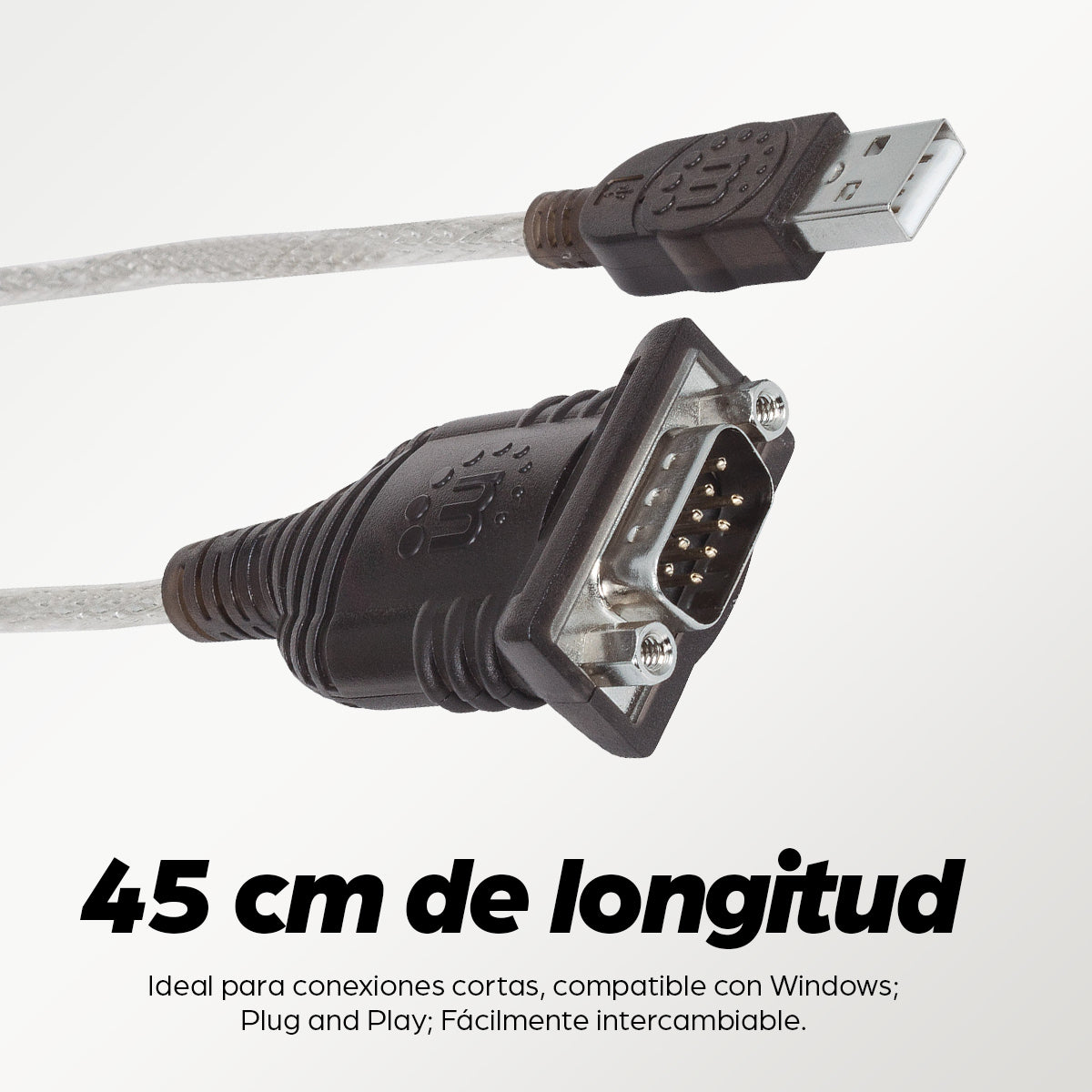 Manhattan Convertidor USB-A a serie (RS232/COM/DB9), 45 cm, macho a macho, chip Prolific PL-2303RA, negro/plata, 3 años de garantía, equivalente a ICUSB232V2 Cable Negro, Transparente 0,45 m USB A Serial/COM/RS232/DB9