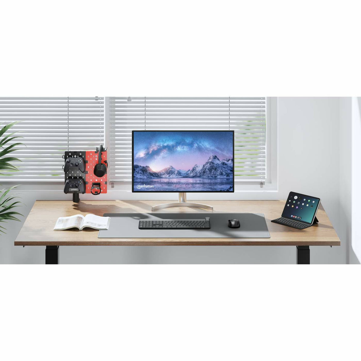 462518 - Manhattan 462518 Soportes Mando de videoconsola, Auriculares Escritorio Negro, Rojo