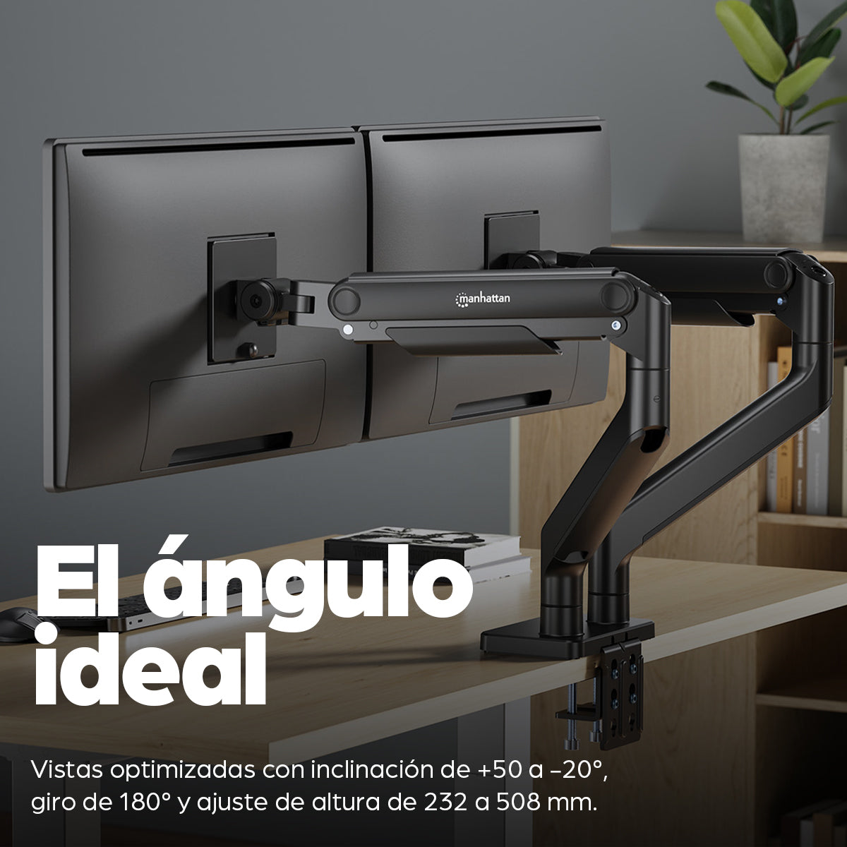 462587 - Manhattan Soporte doble de sobremesa para TV/monitores (Articulado con muelle), para pantallas de 13" a 45", f