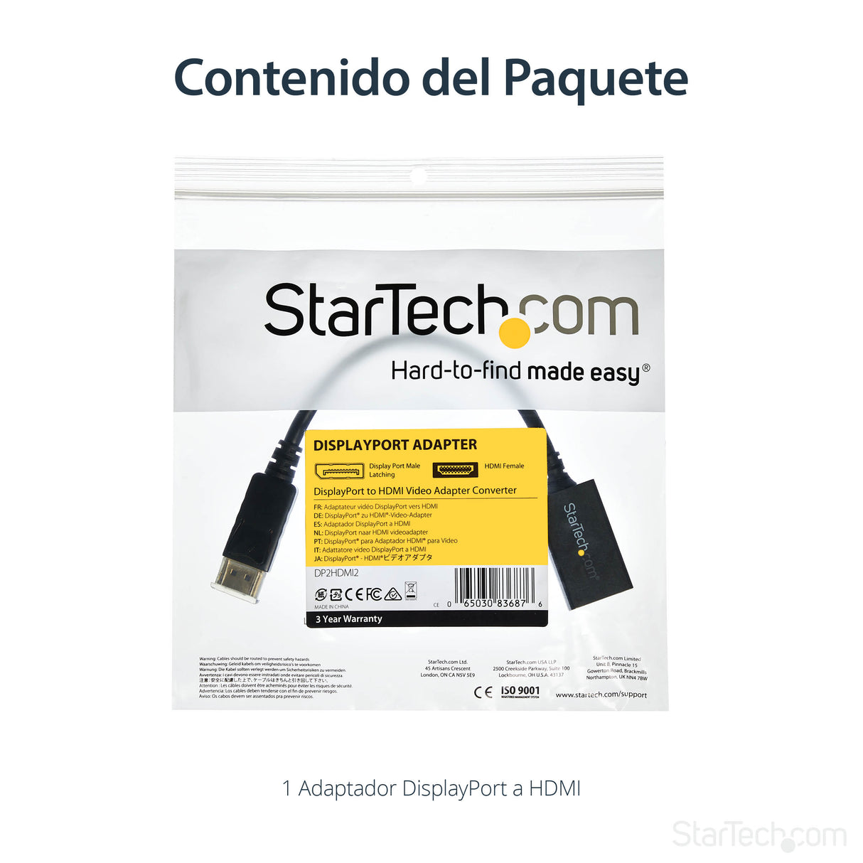StarTech.com Adaptador Conversor de Vídeo DisplayPort a HDMI - Convertidor DP Pasivo - 1920x1200 Cable Derecho Derecho 0,21 m DisplayPort