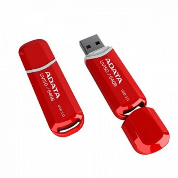 MEMORIA FLASH ADATA UV150 64GB USB 3.2 ROJO, Velocidad de Transferencia 100MB/s, Conector USB-A