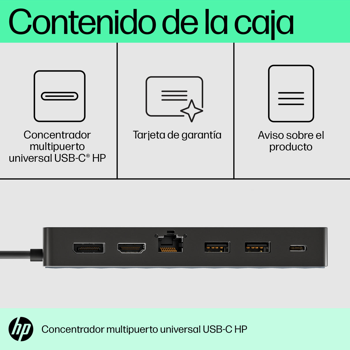 HP Hub multipuerto USB-C universal, Acoplamiento, USB 3.2 Gen 2 (3.1 Gen 2) Type-C, Negro