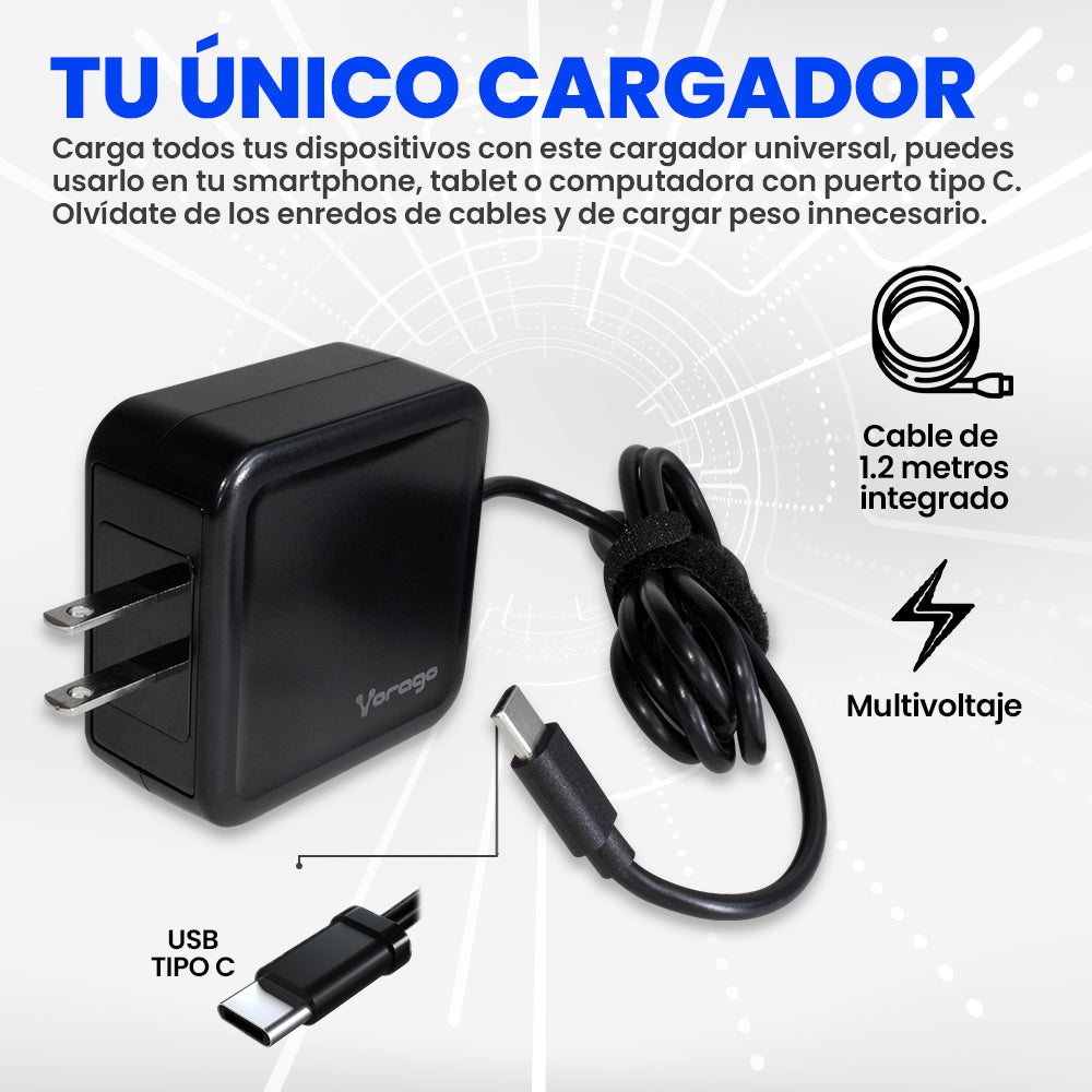 CARGADOR VORAGO AU-501 TIPO C 45W MULTIDISPOSITIVOS NEGRO
