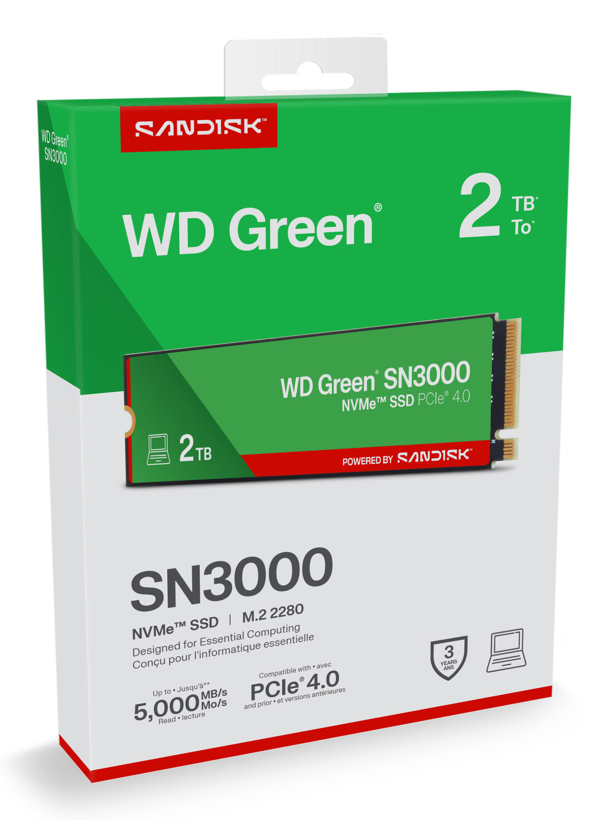 WD SSD Interno Green SN3000 2TB M.2 2280 NVMe PCIe Gen4, 5000 MB/s Lectura, 4200 MB/s Escritura