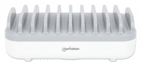 Manhattan Estación de carga de 10 puertos: 3 USB-C (hasta 18 W PD) y 7 USB-A (hasta 12 W), potencia total 120 W, blanco/gris, garantía 3 años organizadores para estación de carga Contacto Montaje de sobremesa Mesa 10