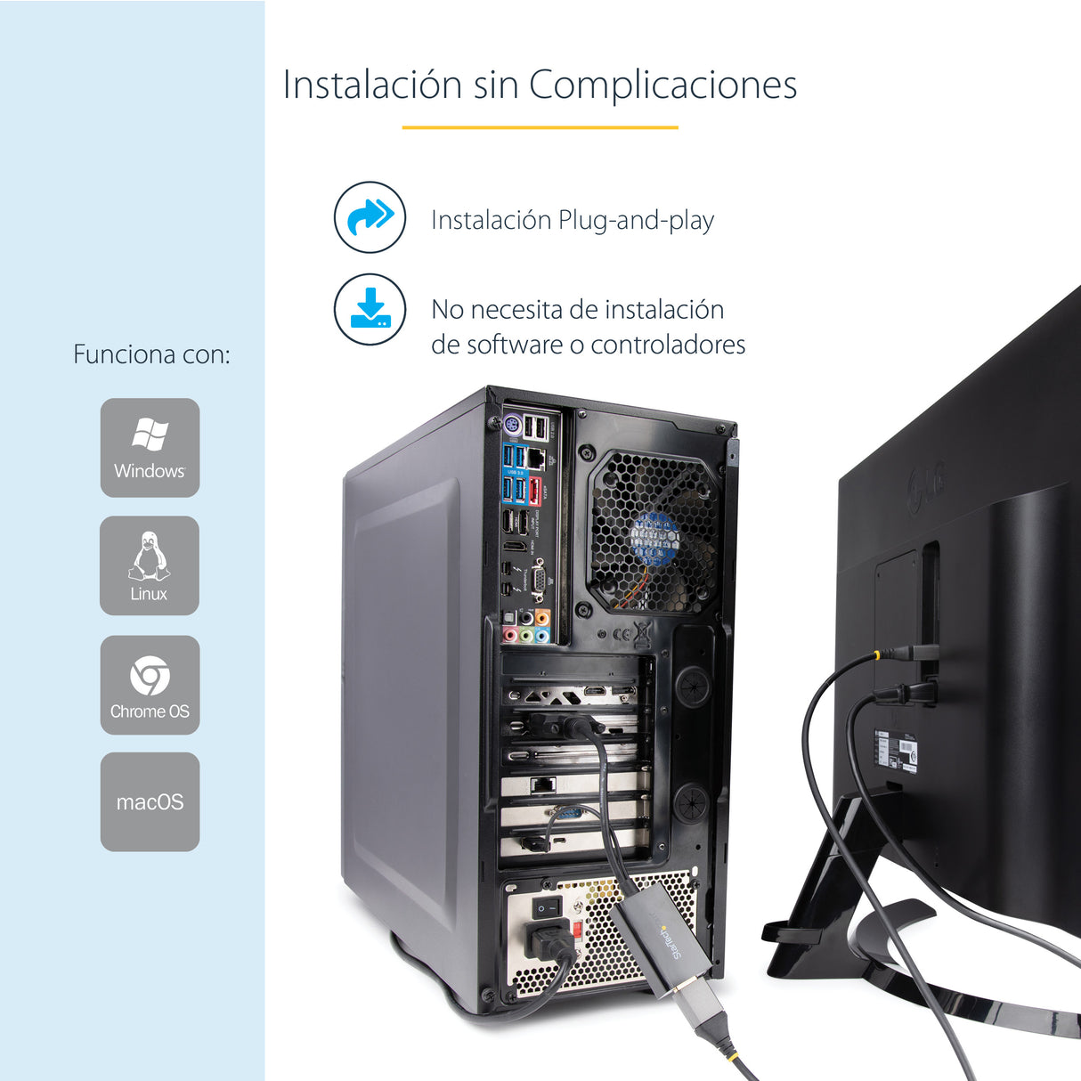 StarTech.com Adaptador DVI a DisplayPort Alimentado por USB - Conversor DVI a DisplayPort - Convertidor DVI-D a DP - 192