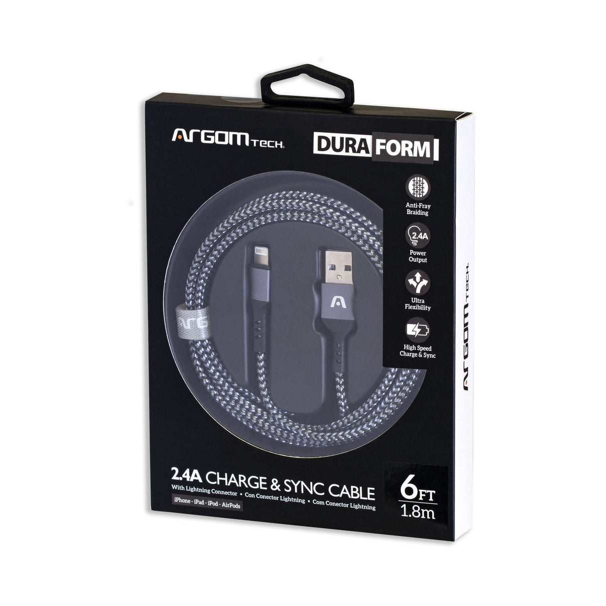 ArgomTech ARG-CB-0023BK cable Lightning 1.8 m Negro, USB A, Macho, Macho