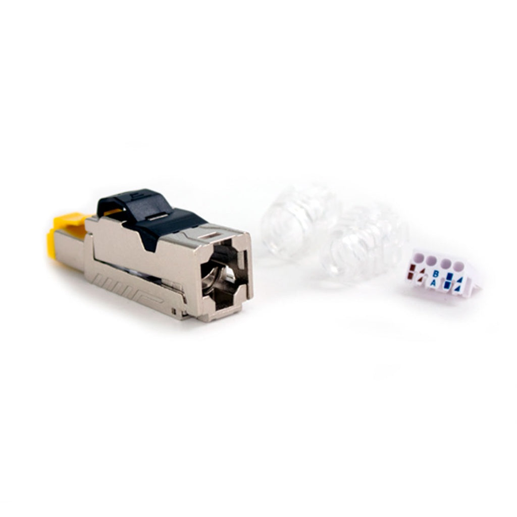 012-024/10G, Plug RJ45 blindado Cat6/6A, para cable sólido, con chapa de oro, Auto ponchable sin herramienta