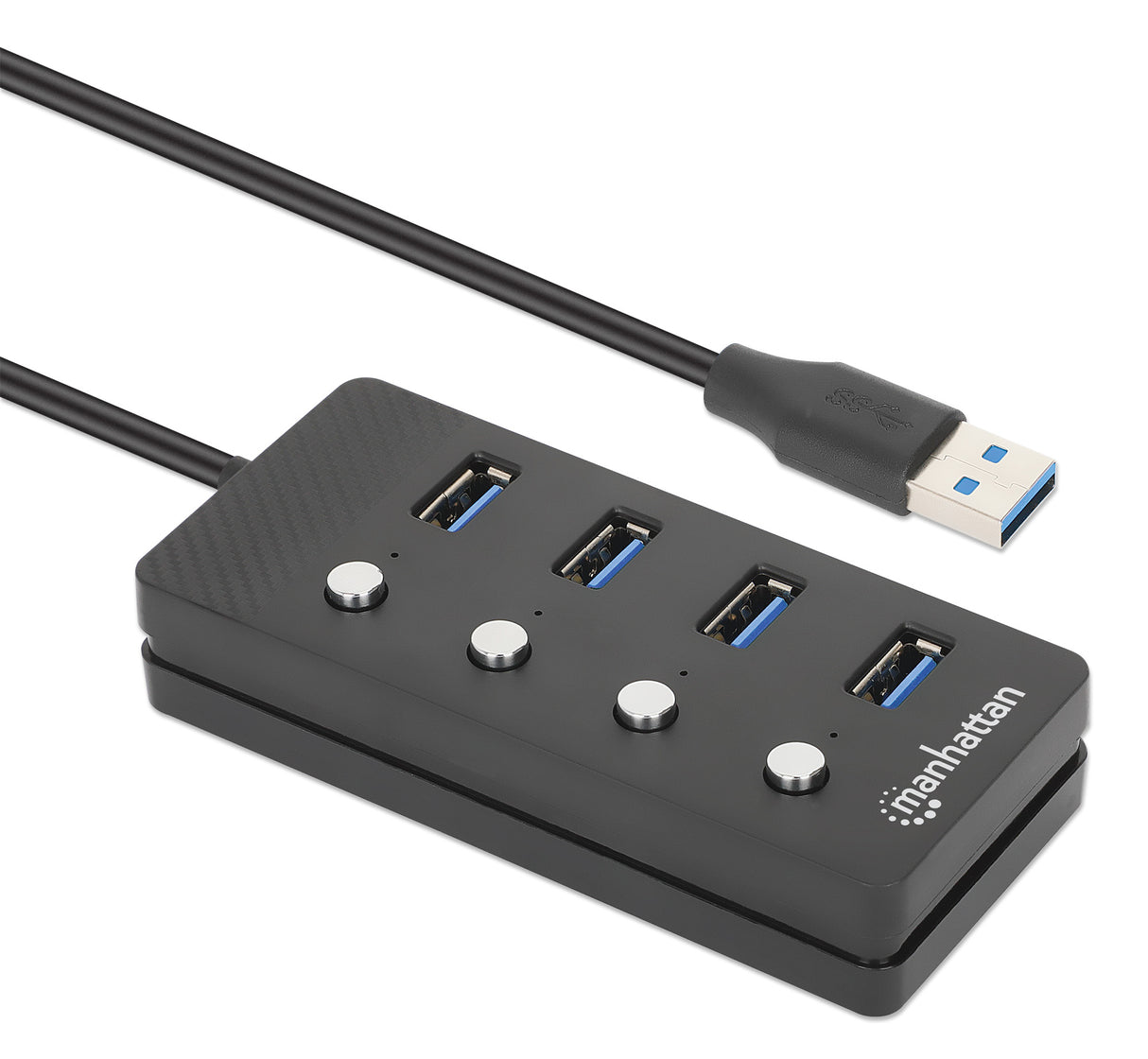 Manhattan 180887 nodo concentrador USB 3.2 Gen 1 (3.1 Gen 1) Type-A 5000 Mbit/s Negro, Acrilonitrilo butadieno estireno (ABS)