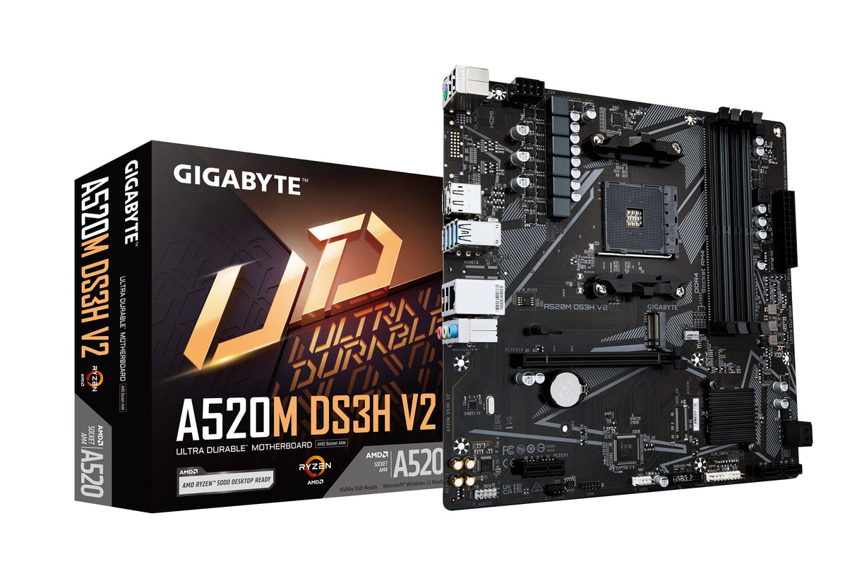 GIGABYTE Placa base A520M DS3H V2 - Soporta CPUs AMD Ryzen serie 5000 AM4, hasta 4733 MHz DDR4 (OC),