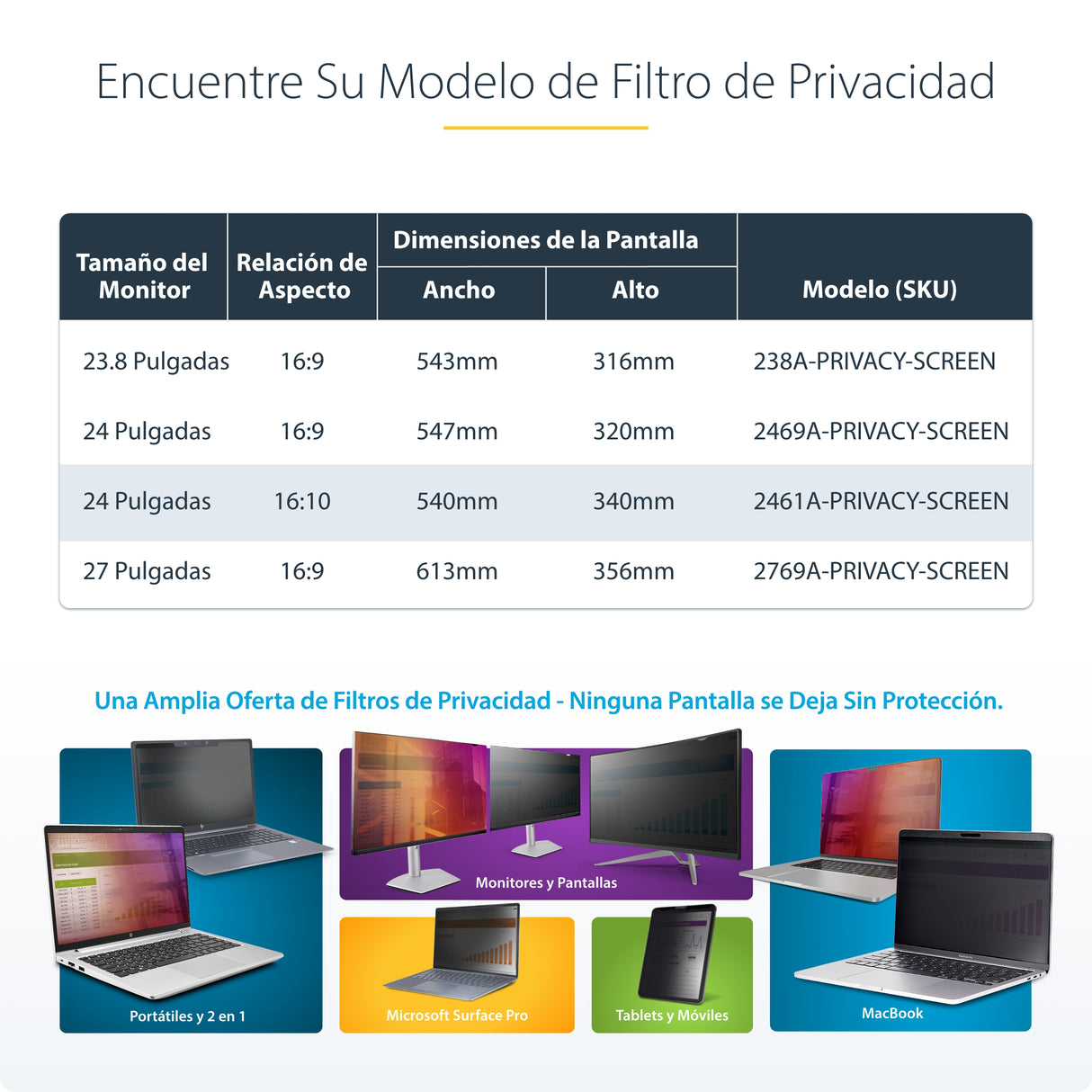 StarTech.com Filtro de Privacidad 16:10 para Monitor de 24" - Colgante - Protector Acrílico de Pantalla - Ángulo de