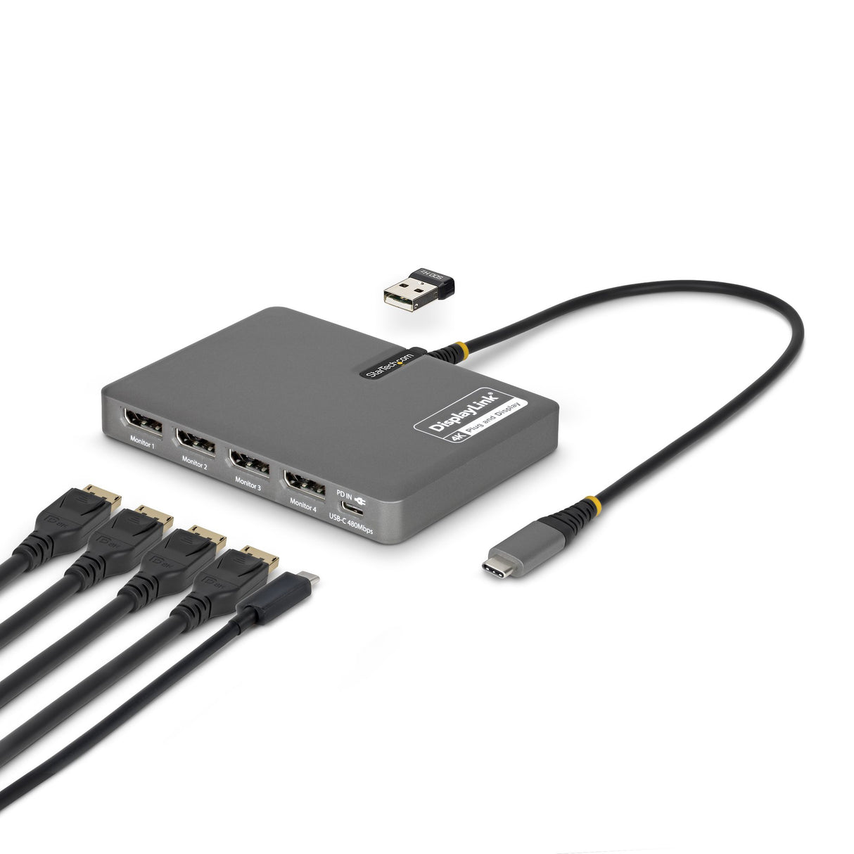 StarTech.com QUAD-USB-DP-ADAPT Bases para portátiles y replicadores de puertos Alámbrico USB 3.2 Gen 1 (3.1 Gen 1) Type-