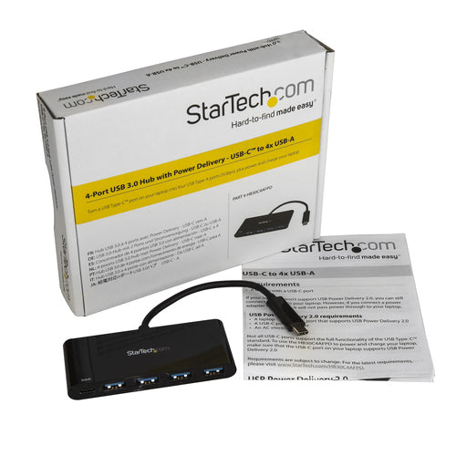 StarTech.com Hub Concentrador USB 3.0 de 4 Puertos con PD Entrega de Potencia - 5Gbps - Adaptador USB-C a 4x USB-A - USB