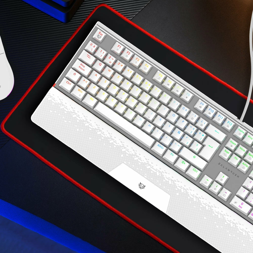 Balam Rush BR-936798 teclado Juego USB Blanco, Tamaño completo (100%), Alámbrico, Interruptor mecánico