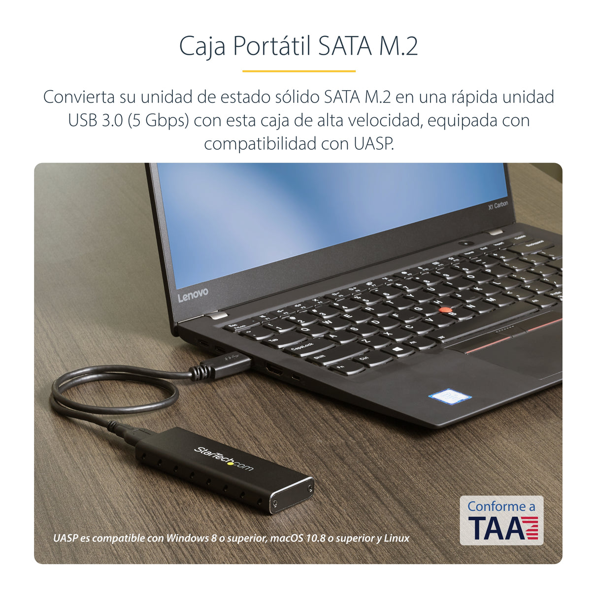 StarTech.com Caja USB 3.0 (5Gbps) a SSD M.2 de Aluminio con UASP - Negro - SATA NGFF M.2 con B Key y B+M Key - Caja Port