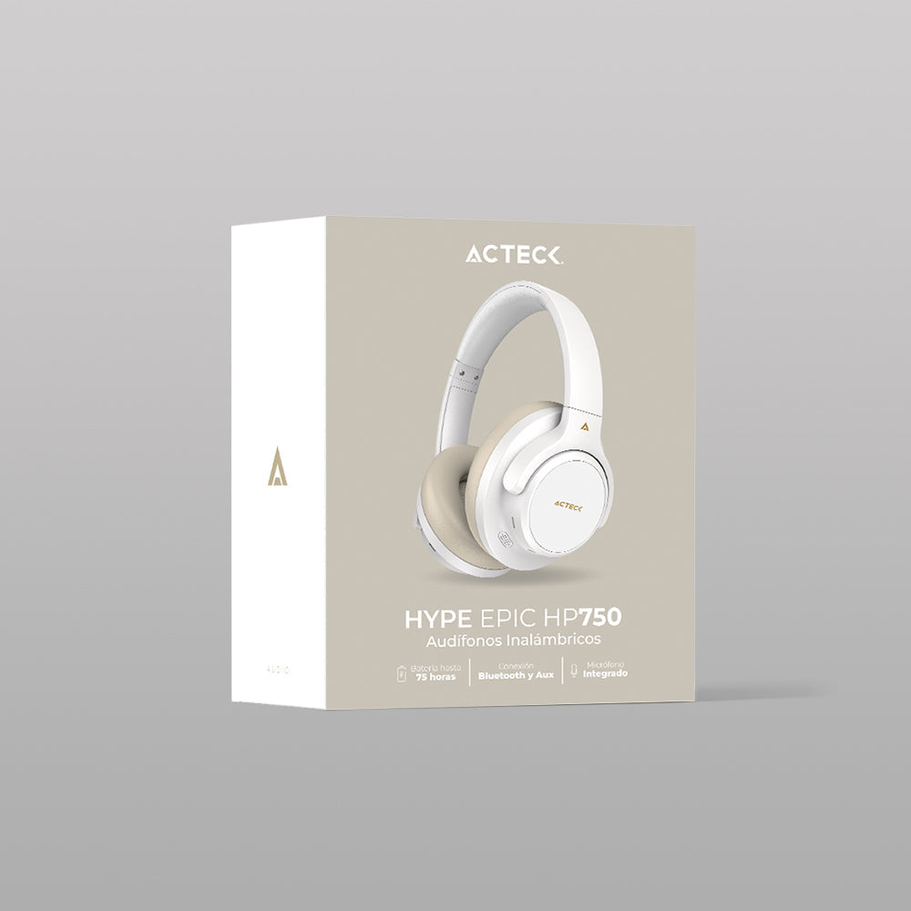 Acteck Hype Epic HP750 Auriculares Inalámbrico y alámbrico Diadema Llamadas/Música Bluetooth Blanco, 20 - 20000 Hz, 266