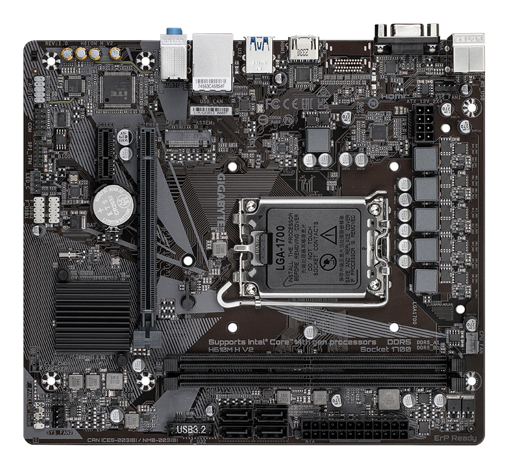 GIGABYTE H610M H V2 Placa base - Compatible con procesadores Intel Core 14th CPUs, 4+1+1 Hybrid Digital VRM, up to 5600MHz DDR5, 1xPCIe 3.0 M.2, GbE LAN, USB 3.2 Gen 1 placas base Intel LGA 1700 LGA 1700 96 GB