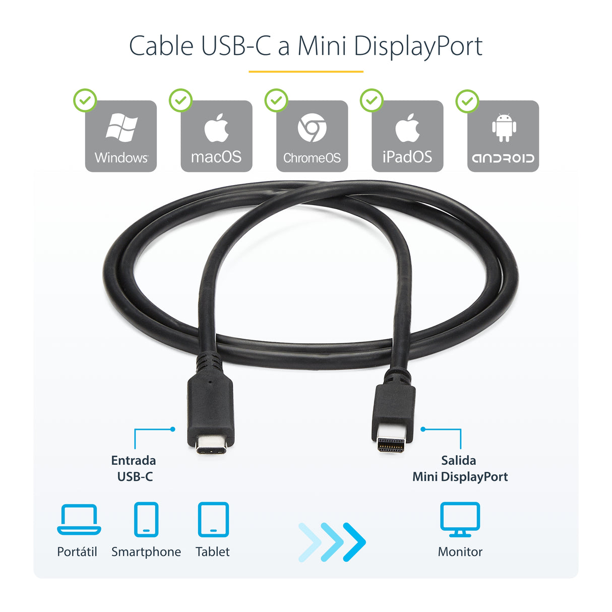 StarTech.com Cable 1,8m USB-C a Mini DisplayPort - 4K 60Hz - Black - Adaptador USB 3.1 Tipo C a mDP Adaptadores de cable