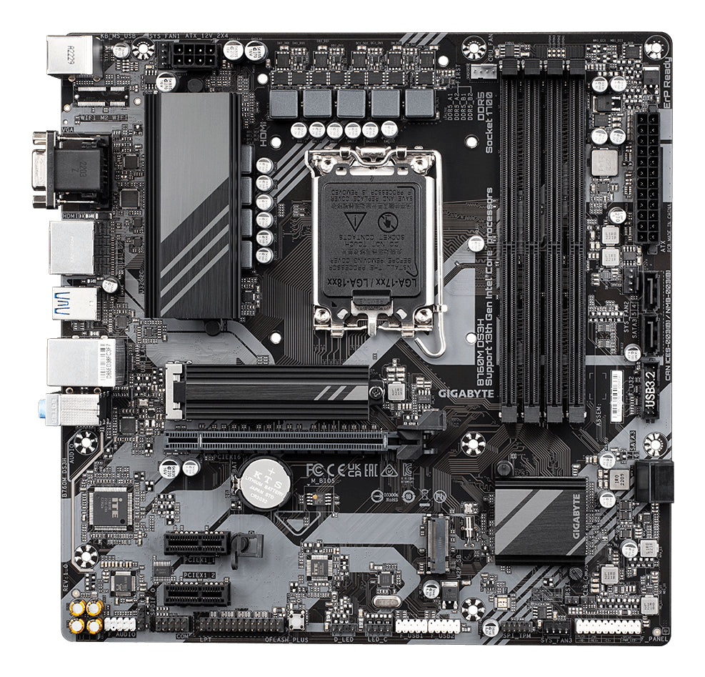 GIGABYTE B760M DS3H Placa Base - Compatible con procesadores Intel Core de 14ª generación, VRM digital de 6+2+1 fases, hasta 7600MHz DDR5 (OC), 2x PCIe 4.0 M.2, LAN 2.5GbE, USB 3.2 Gen placas base Intel LGA 1700 LGA 1700 DDR5-SDRAM